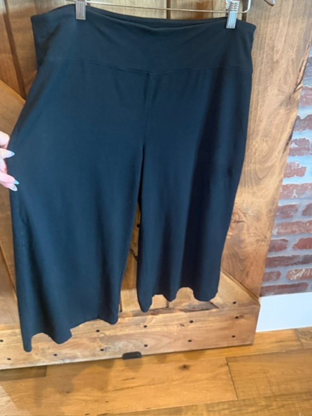 J. Jill Black Wearever Smooth Fit Wide Leg Cropped Knit Pants Large Petite - Picture 2 of 8